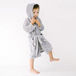 Load image into Gallery viewer, Girl wearing soft grey hooded robe