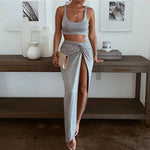 Load image into Gallery viewer, Trendy Draped Skirt with Crop Top Two Piece Co-ord Dress Set

