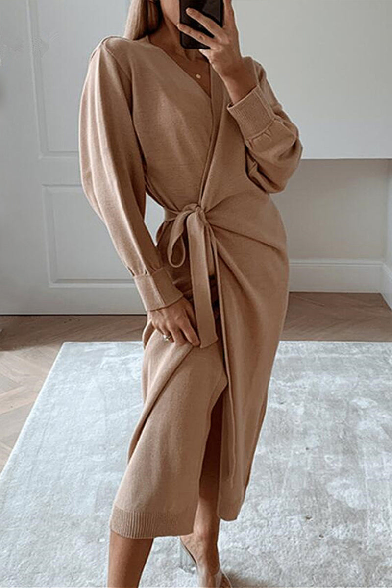 knitted wrap dress Comfy Casual Knit V-Neck – COMFY TRENDS los angeles BLACK TIE OVERRIDE NWT Kate Spade Metallic lightweight yarns Color:Oatmeal Navy Stripe