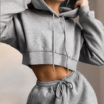Load image into Gallery viewer, Comfy Hooded Fleece Crop and Joggers Two Piece Suit Co-ords
