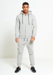 Grey Comfy Hooded Tracksuit Set with Zipper