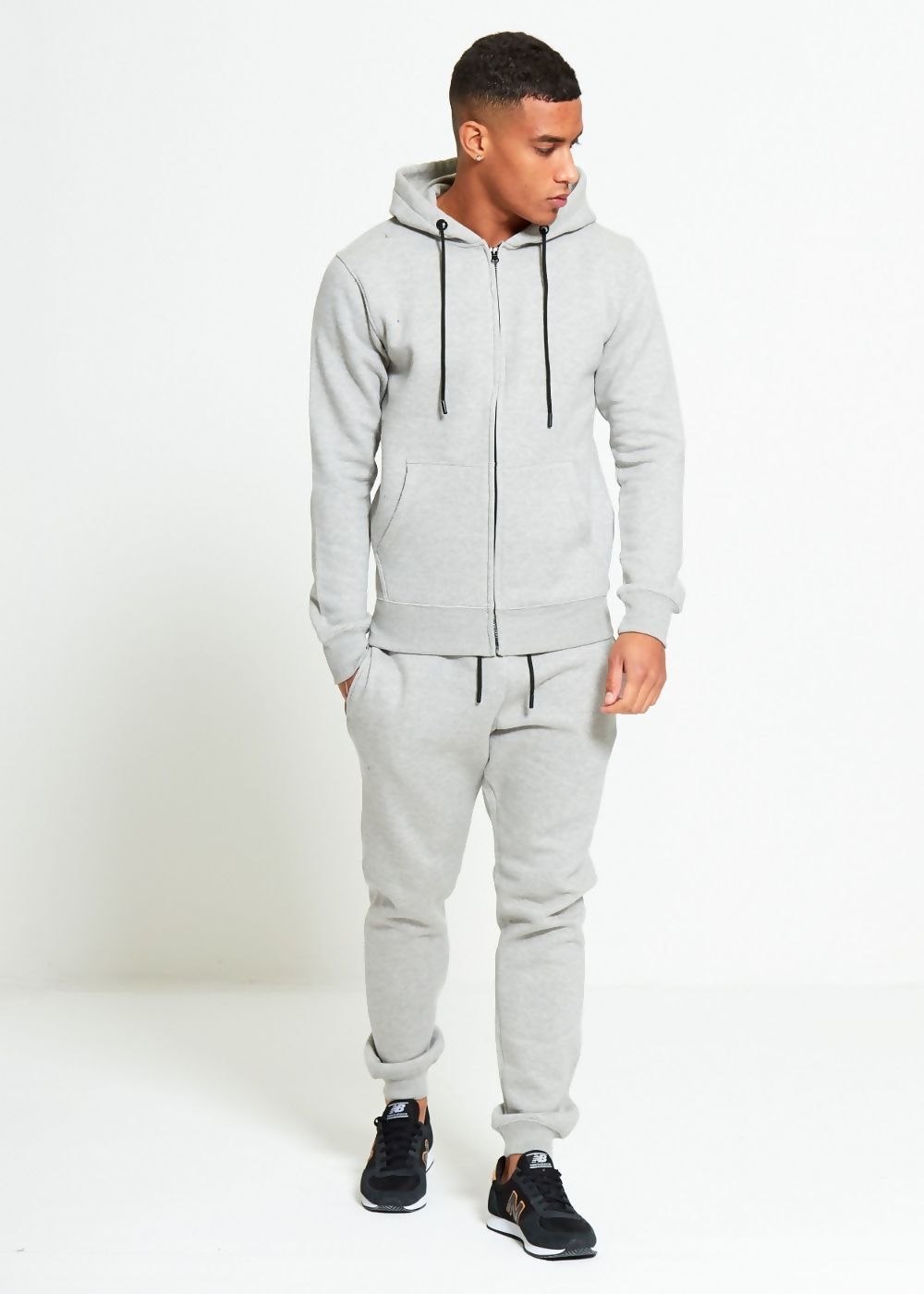 Grey Comfy Hooded Tracksuit Set with Zipper