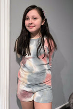 Load image into Gallery viewer, Pre-teens/Teens Soft Long Sleeves and Shorts Hand Tie Dyed Waffle Set