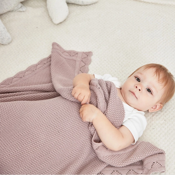 100% Organic Cotton Dusty Rose Pink Baby Cable Knit Blanket