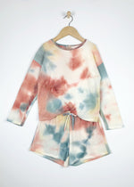Load image into Gallery viewer, Pre-teens/Teens Soft Long Sleeves and Shorts Hand Tie Dyed Waffle Set