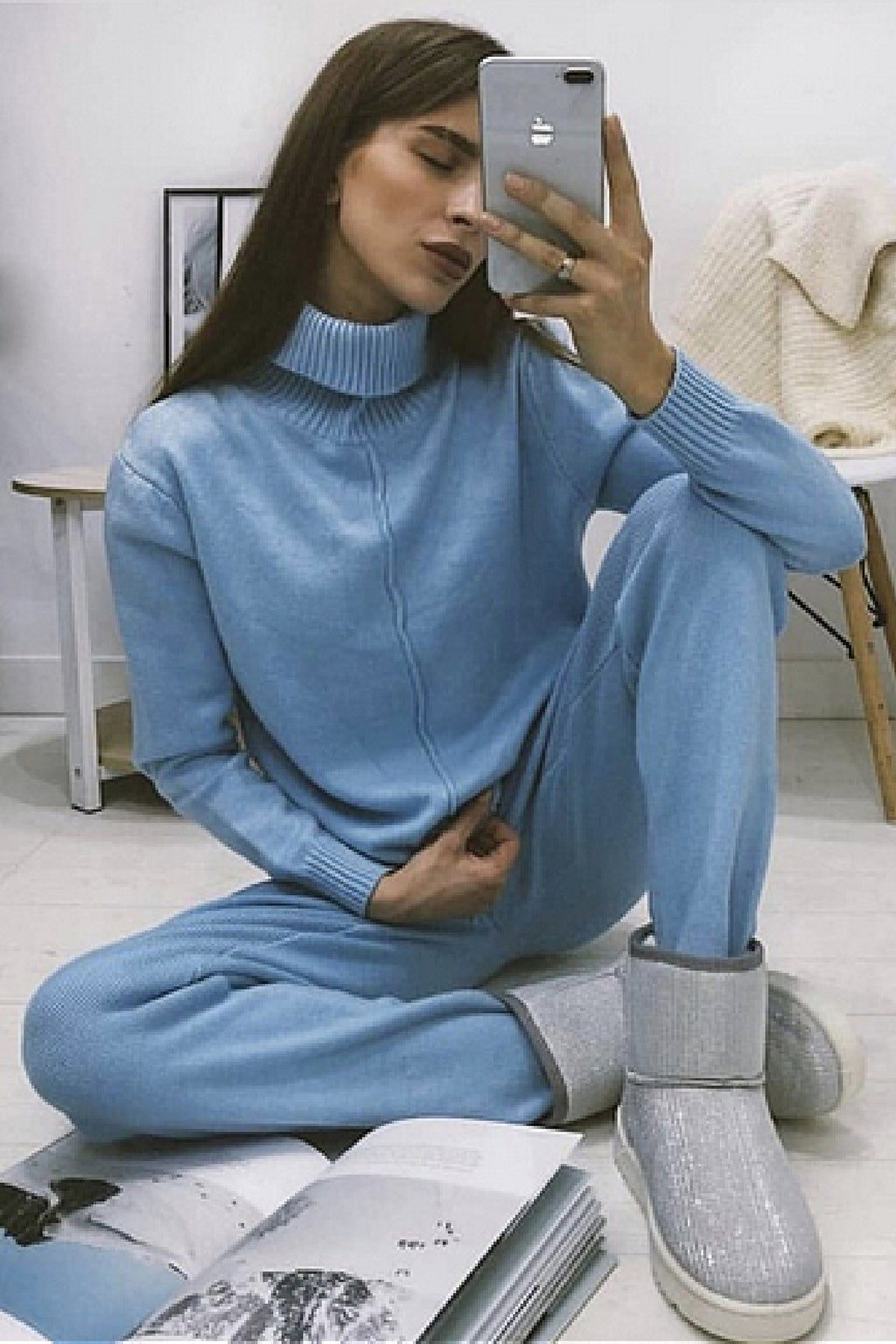 Cozy Luxury Feel Knit Co-ord Sets - BABY BLUE