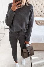 Load image into Gallery viewer, Grey Feather-Weight Pullover Mock Neck Sweatshirt and Pants Set