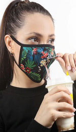 Load image into Gallery viewer, Fun Printed Tropical Face Mask with Magnetic Straw Hole