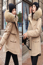 Load image into Gallery viewer, Super Soft and Comfy Faux Fur Hooded Trim Down Coat - KHAKI
