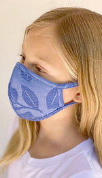Load image into Gallery viewer, Kids Embroidery Floral Face Mask - Denim Blue

