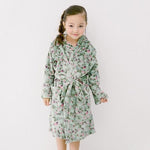 Load image into Gallery viewer, Girl wearing soft sage floral robe - front

