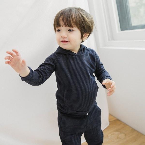 Soft Dk Navy Pinstripe Hoodie Set