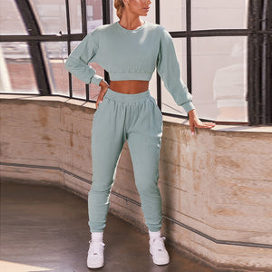 Trendy Autumn Tracksuit Long Sleeve Crop Top & Pants Co-ord Sets