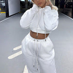 Load image into Gallery viewer, Comfy Hooded Fleece Crop and Joggers Two Piece Suit Co-ords

