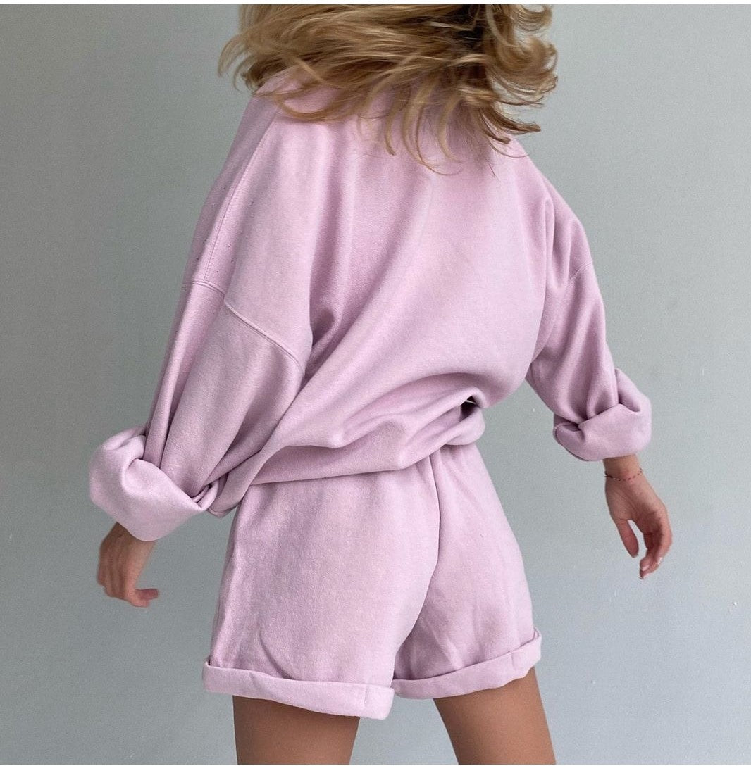 Comfy & Trendy Sweatshirt and Shorts Co-ord Sets - LILAC