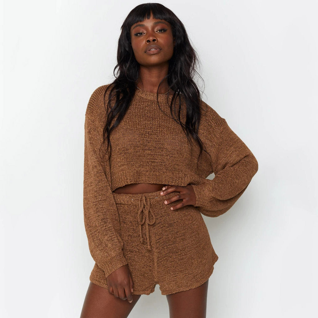 Soft and Lightweight Loosely Knitted Long Sleeves and Shorts Set