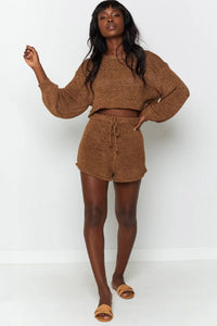 Soft and Lightweight Loosely Knitted Long Sleeves and Shorts Set