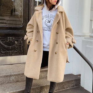 Soft Cozy Solid Double Breasted Faux Fur Coat