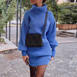 Load image into Gallery viewer, Cozy High Neck Knitted Dress with Lantern Sleeves
