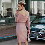Load image into Gallery viewer, Two-Piece V-Neck Knitted Batwing Sleeve Top and Fitted Skirt
