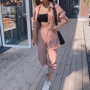 Casual Comfy Button Up Long Sleeves and Joggers Co-ord Sets