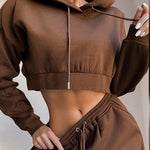 Load image into Gallery viewer, Comfy Hooded Fleece Crop and Joggers Two Piece Suit Co-ords
