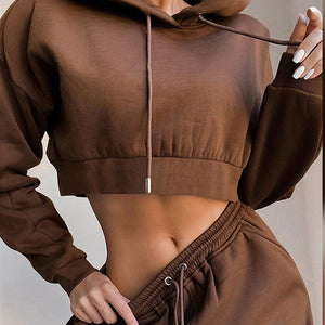 Comfy Hooded Fleece Crop and Joggers Two Piece Suit Co-ords