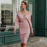 Load image into Gallery viewer, Two-Piece V-Neck Knitted Batwing Sleeve Top and Fitted Skirt
