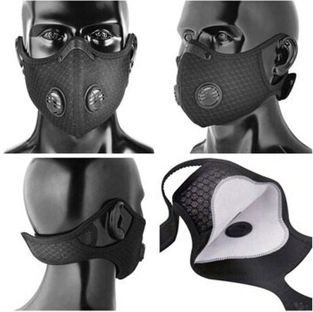 Black Dual Valve Mesh w/ PM 2.5 Filter Sports Face Mask