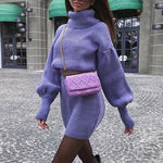 Load image into Gallery viewer, Cozy High Neck Knitted Dress with Lantern Sleeves
