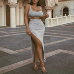 Load image into Gallery viewer, Trendy Draped Skirt with Crop Top Two Piece Co-ord Dress Set
