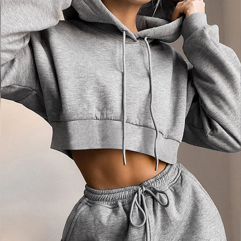 Comfy Hooded Fleece Crop and Joggers Two Piece Suit Co-ords