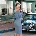 Load image into Gallery viewer, Two-Piece V-Neck Knitted Batwing Sleeve Top and Fitted Skirt
