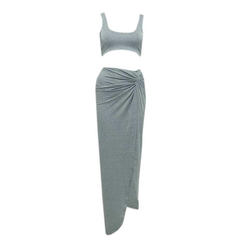 Trendy Draped Skirt with Crop Top Two Piece Co-ord Dress Set