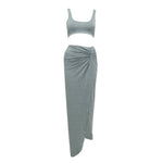 Load image into Gallery viewer, Trendy Draped Skirt with Crop Top Two Piece Co-ord Dress Set
