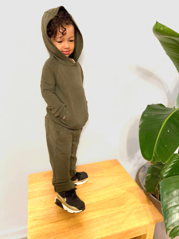 Soft Army Green Solid Hoodie and Pants Set