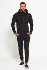 Load image into Gallery viewer, Comfy Black Zip Through Skinny Fit Hooded Tracksuit Set
