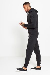 Comfy Black Zip Through Skinny Fit Hooded Tracksuit Set