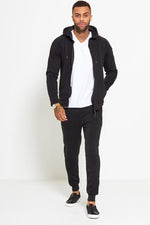 Load image into Gallery viewer, Comfy Black Zip Through Skinny Fit Hooded Tracksuit Set
