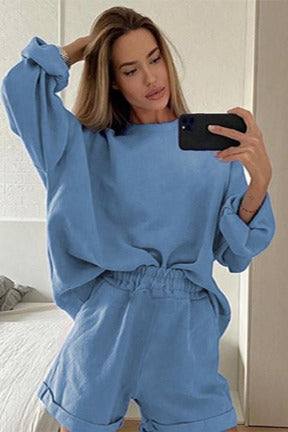 Comfy & Trendy Sweatshirt and Shorts Co-ord Sets - MARLIN BLUE