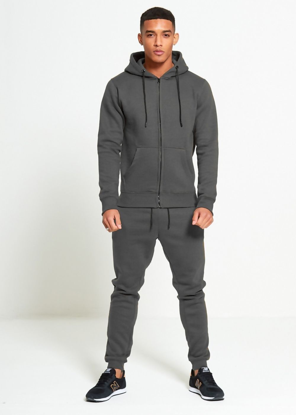 Charcoal Comfy Hooded Tracksuit Set with Zipper