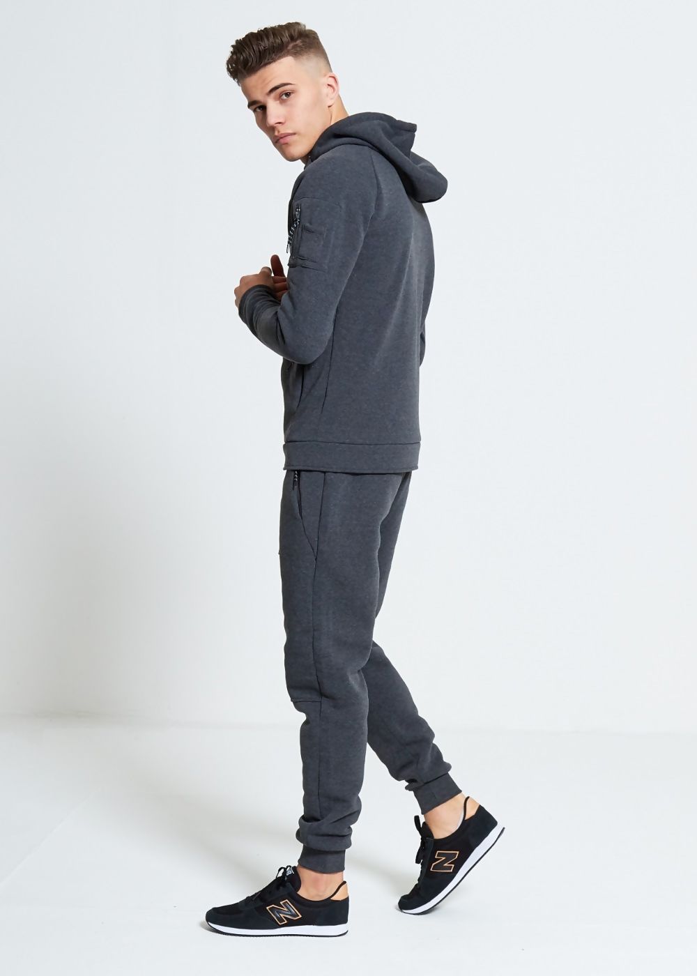 Comfy Charcoal Zip Through Skinny Fit Hooded Tracksuit Set  - ACCEPTING PRE-ORDERS