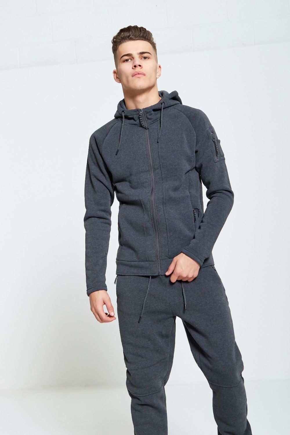 Comfy Charcoal Zip Through Skinny Fit Hooded Tracksuit Set  - ACCEPTING PRE-ORDERS