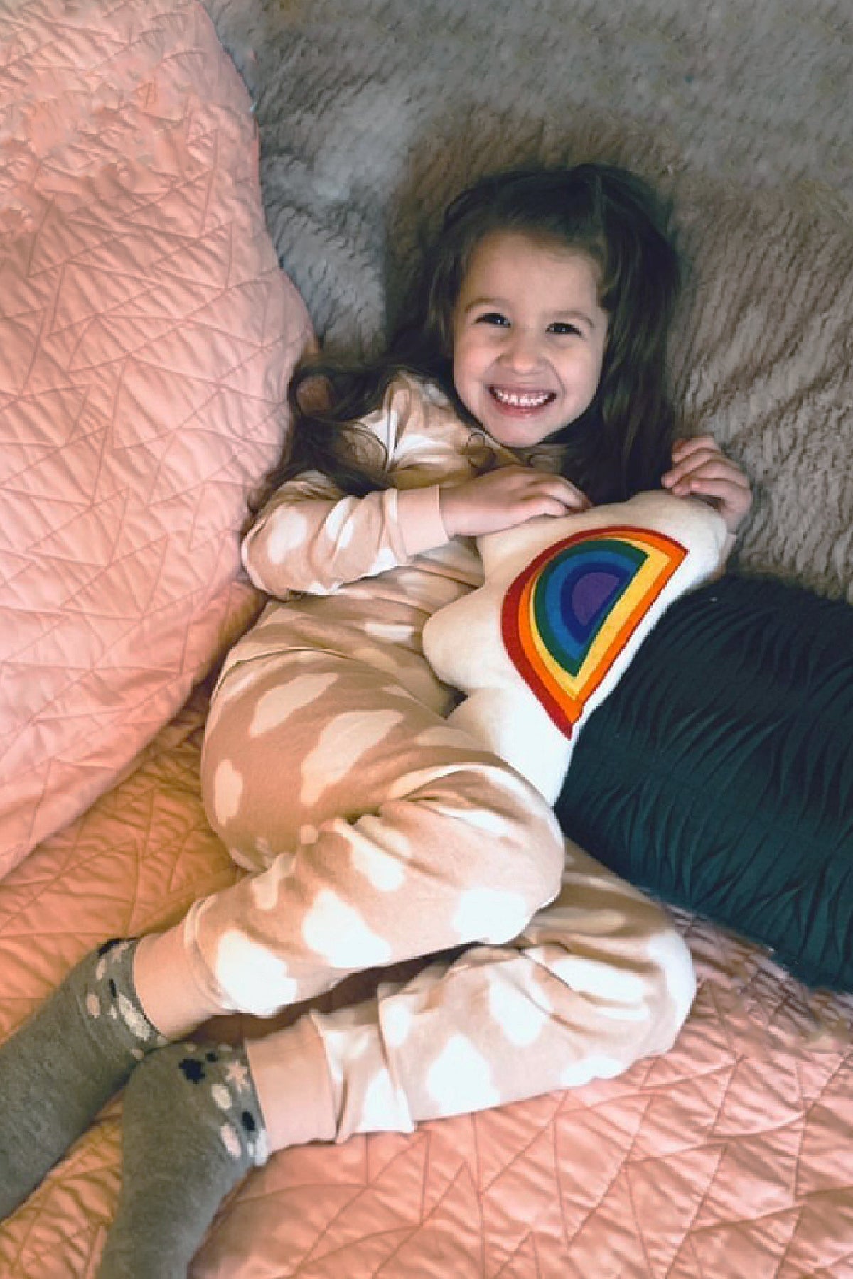 Kids Pink Cloud Print Long Sleeves & Pants Set