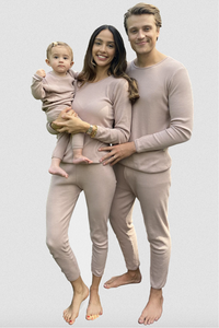 Dusty Rose Tan - Comfy Loungewear Family Matching Long Sleeves & Pants Sets