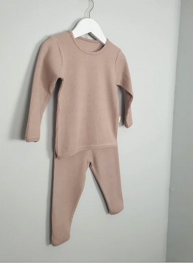 Dusty Rose Tan - Comfy Loungewear Family Matching Long Sleeves & Pants Sets