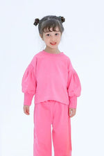 Load image into Gallery viewer, Hot Pink Pullover Lantern Sleeve and Pants Kids Set
