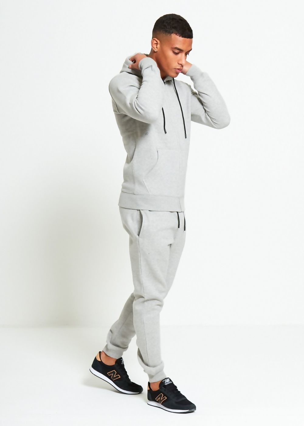 Grey Comfy Hooded Tracksuit Set with Zipper