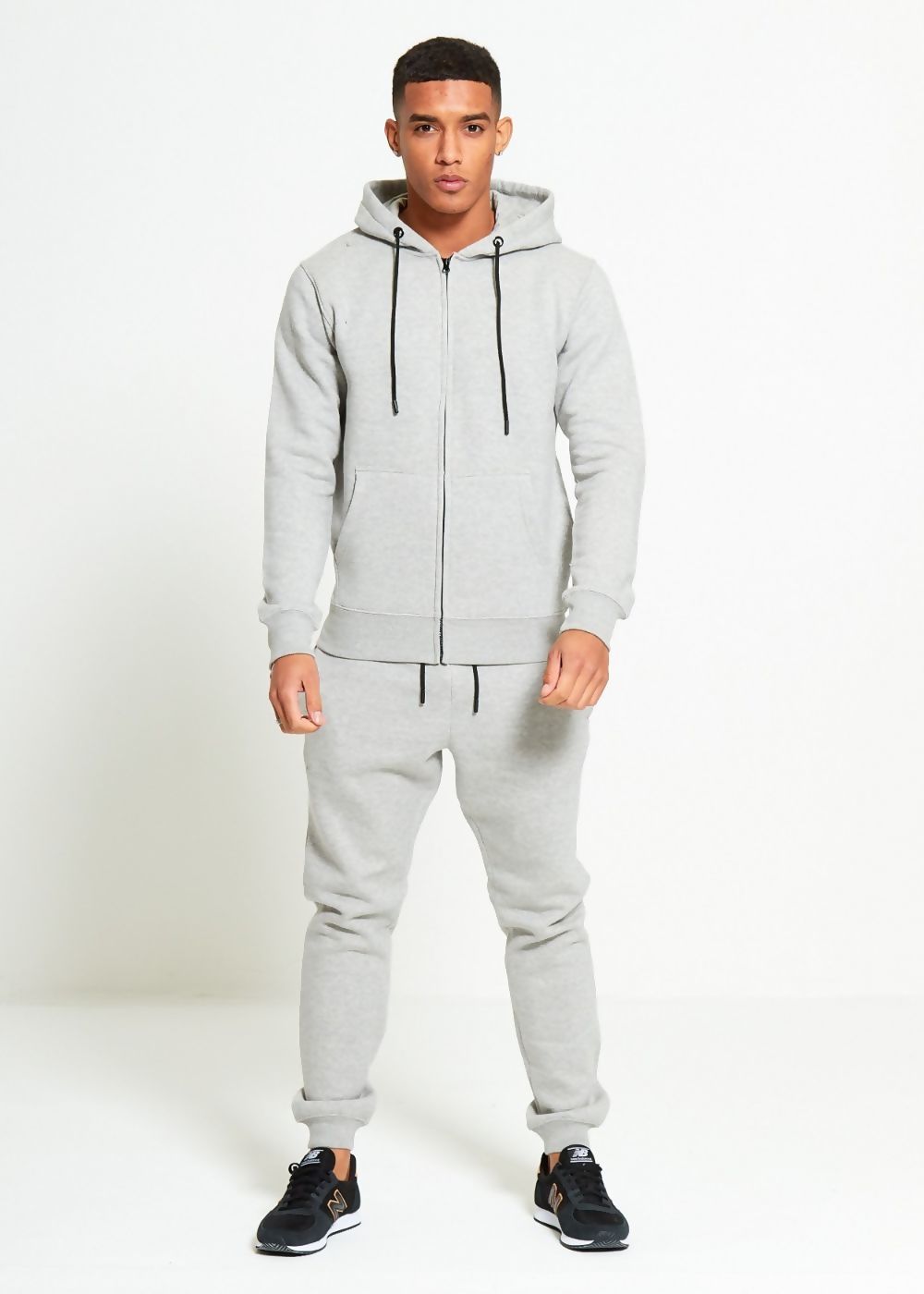 Grey Comfy Hooded Tracksuit Set with Zipper