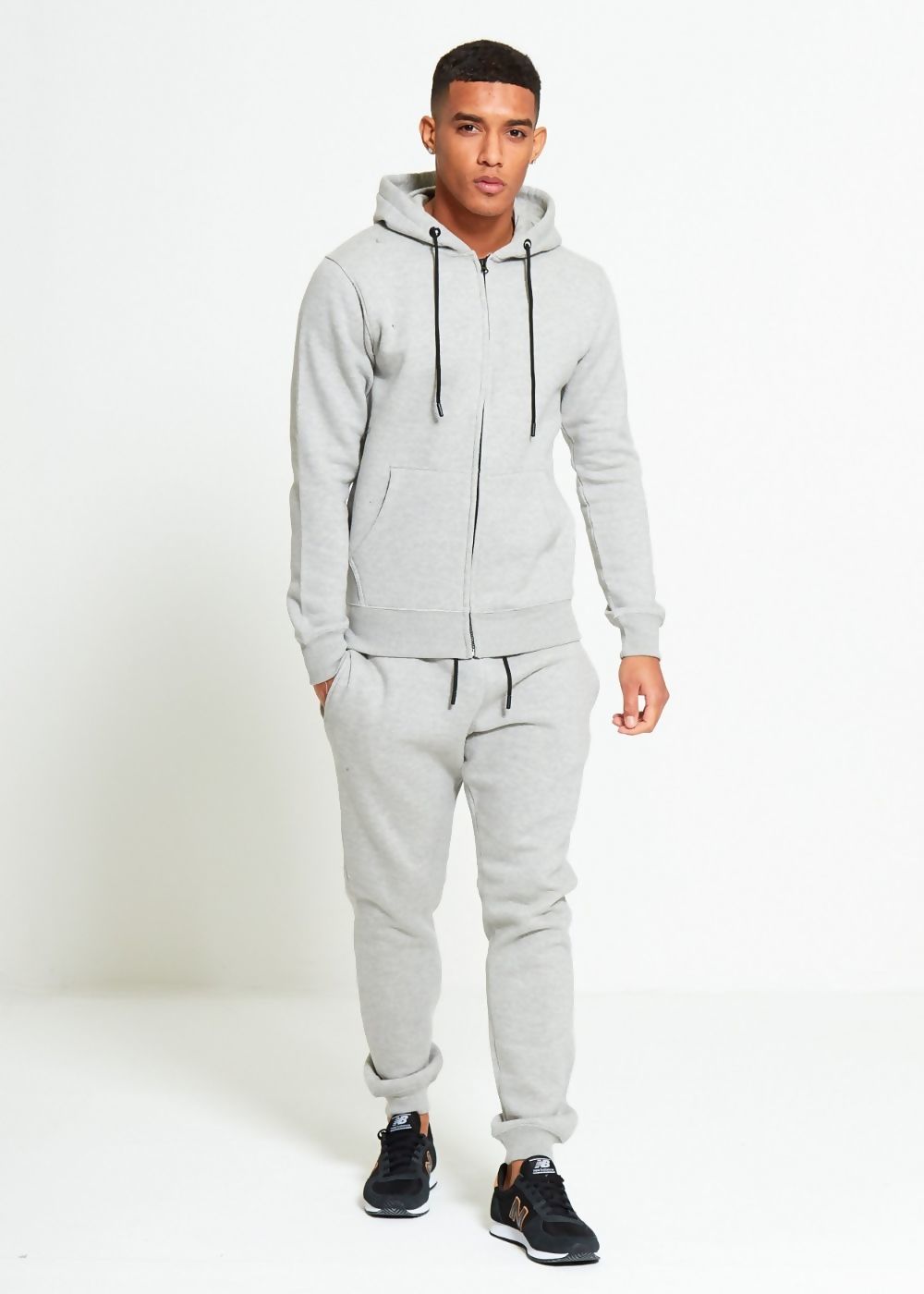 Grey Comfy Hooded Tracksuit Set with Zipper
